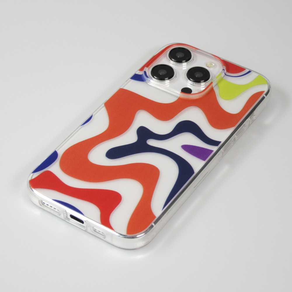 Coque iPhone 14 Pro Max - Gel silicone vagues colorées - Margarita