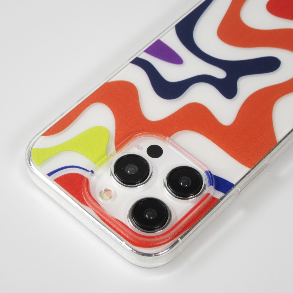 iPhone 14 Pro Case Hülle - Gummi Silikon farbige Wellen - Margarita