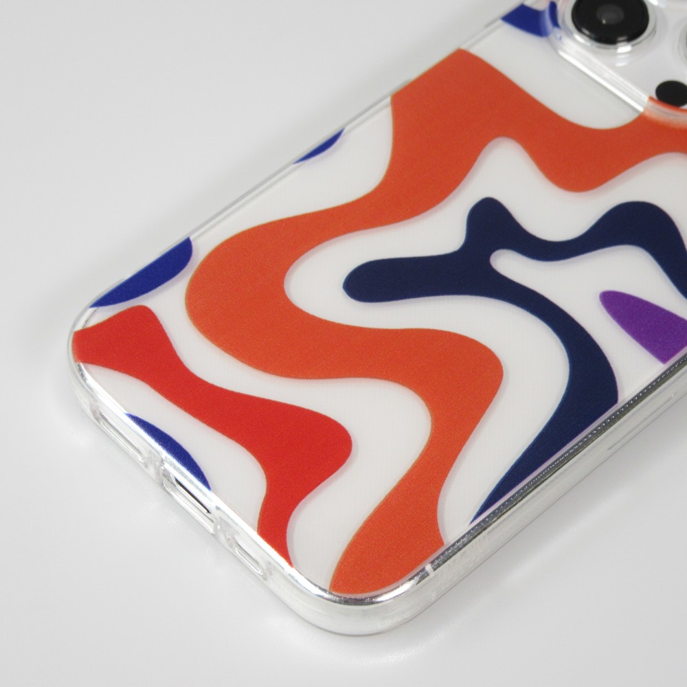 iPhone 14 Pro Case Hülle - Gummi Silikon farbige Wellen - Margarita