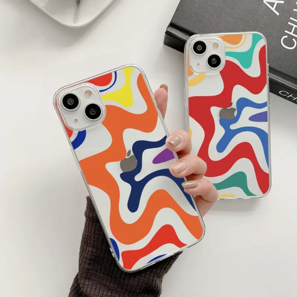 iPhone 14 Pro Case Hülle - Gummi Silikon farbige Wellen - Margarita
