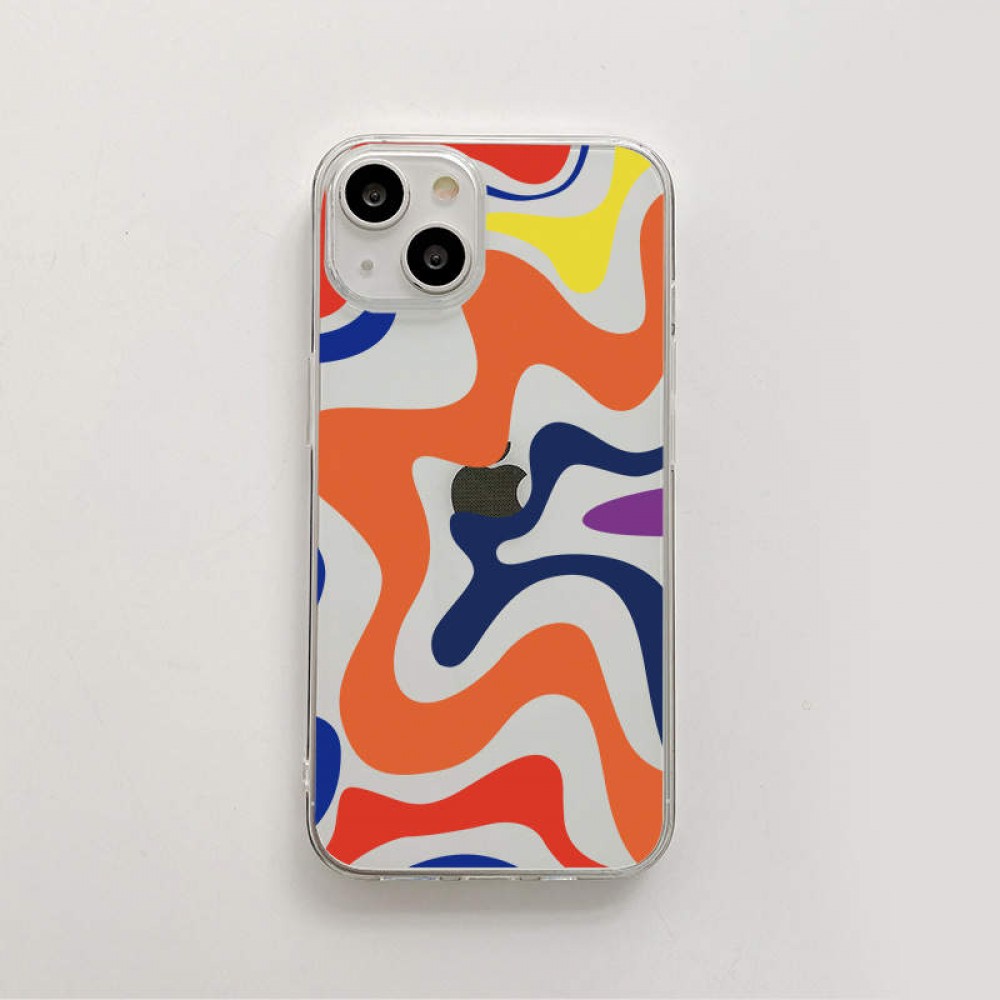 iPhone 14 Pro Case Hülle - Gummi Silikon farbige Wellen - Margarita