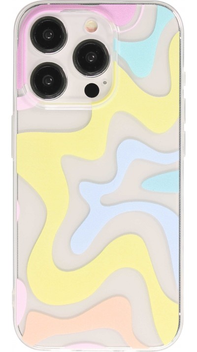 iPhone 15 Pro Case Hülle - Gummi Silikon farbige Wellen - Pina Colada
