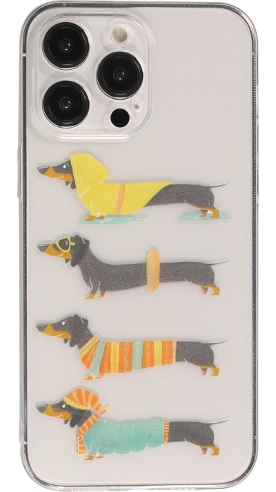 Coque iPhone 14 Pro - Gel transparent silicone dogs 4 season - Transparent