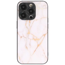 Coque iPhone 14 Pro - Glass marbre avec bord en silicone - Blanc