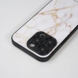 Coque iPhone 14 Pro - Glass marbre avec bord en silicone - Blanc