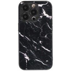 iPhone 13 Pro Case Hülle - Glass Marmor mit Silikonrand - Schwarz