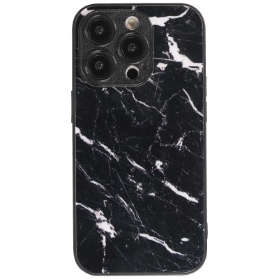 Coque iPhone 14 Pro - Glass marbre avec bord en silicone - Noir
