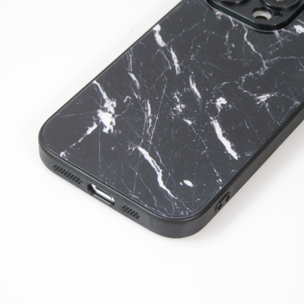 Coque iPhone 13 Pro - Glass marbre avec bord en silicone - Noir