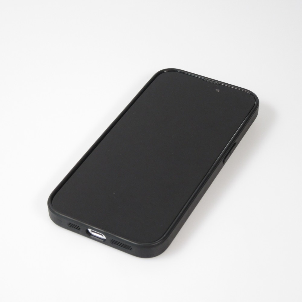 Coque iPhone 13 Pro Max - Glass marbre avec bord en silicone - Noir/or