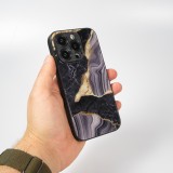 Coque iPhone 13 Pro Max - Glass marbre avec bord en silicone - Noir/or