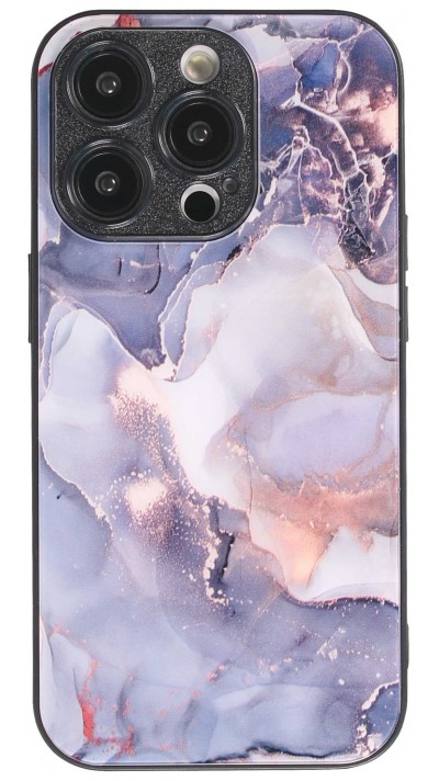 iPhone 13 Pro Max Case Hülle - Glass Marmor mit Silikonrand - Violett