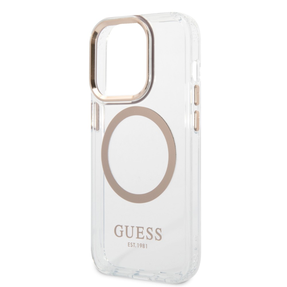 iPhone 14 Pro Case Hülle - Guess Hartschalen-Silikon mit MagSafe in Gold - Transparent