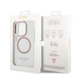 Coque iPhone 14 Pro - Guess silicone rigide avec MagSafe en doré - Transparent