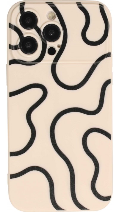 iPhone 14 Pro Case Hülle - Silikon Schutzhülle mit abstrakten Linien Muster - Rosa