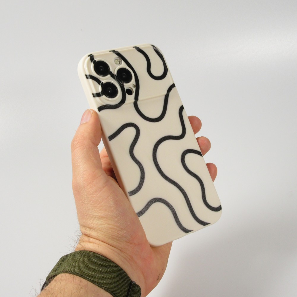 iPhone 15 Pro Case Hülle - Silikon Schutzhülle mit abstrakten Linien Muster - Rosa