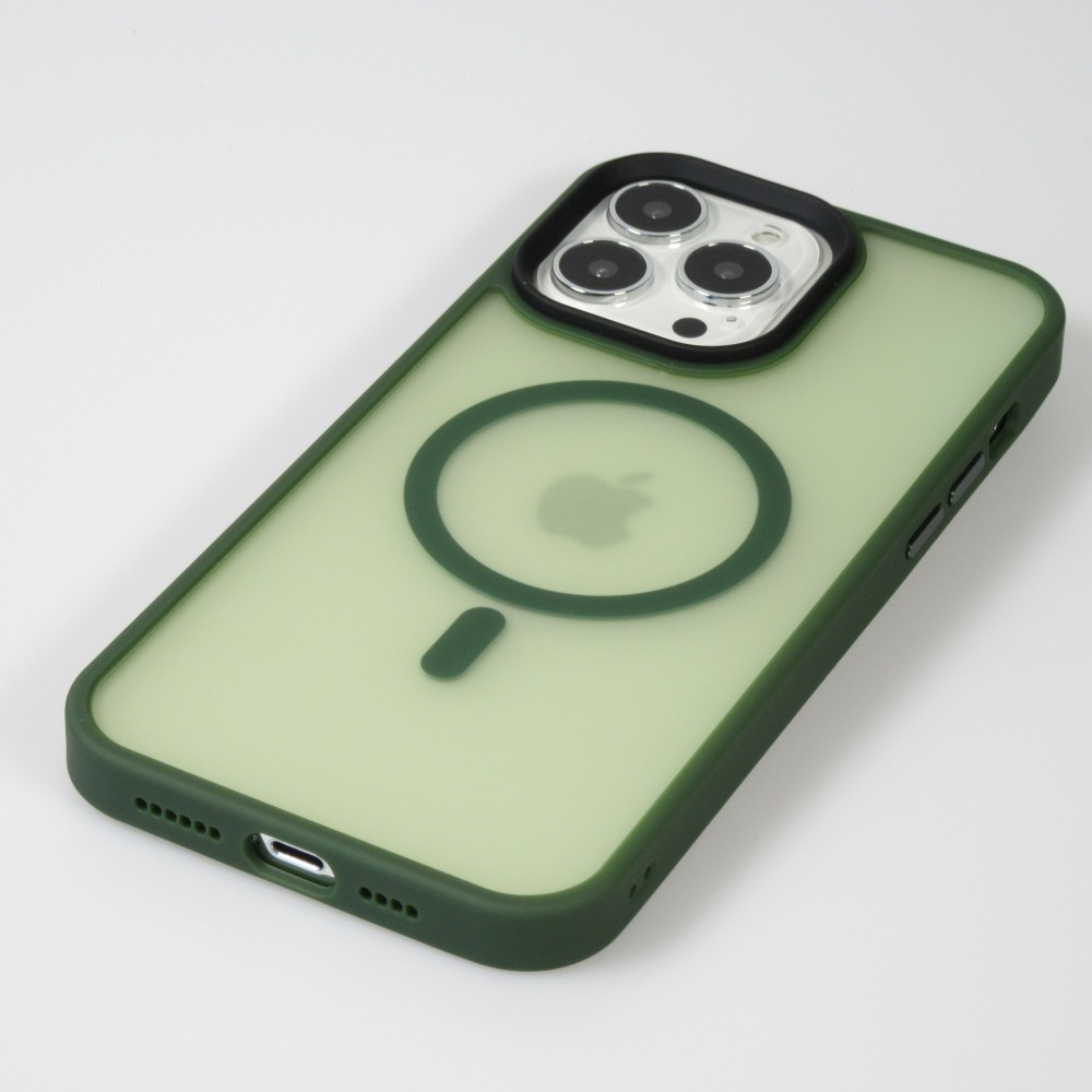 Coque iPhone 13 Pro - Jelly cover glass semi-transparente MagSafe - Midnight green