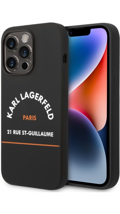 Coque iPhone 14 Pro - Karl Lagerfeld Rue St-Guillaume silicone soft touch - Noir