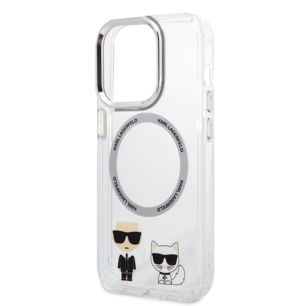 iPhone 15 Pro Case Hülle - Karl Lagerfeld und Choupette duo gel rigide mit MagSafe in silber - Transparent