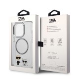 Coque iPhone 14 Pro - Karl Lagerfeld et Choupette duo gel rigide avec MagSafe argenté - Transparent