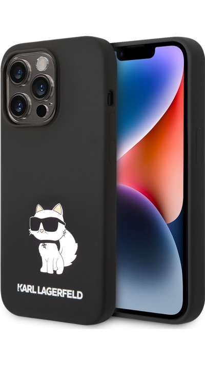 iPhone 14 Pro Case Hülle - Karl Lagerfeld Silikon Soft-Touch Choupette - Schwarz