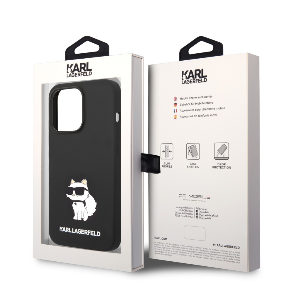iPhone 14 Pro Case Hülle - Karl Lagerfeld Silikon Soft-Touch Choupette - Schwarz