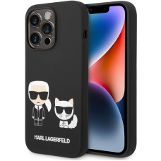Coque iPhone 14 Pro - Karl Lagerfeld et Choupette duo silicone soft touch - Noir