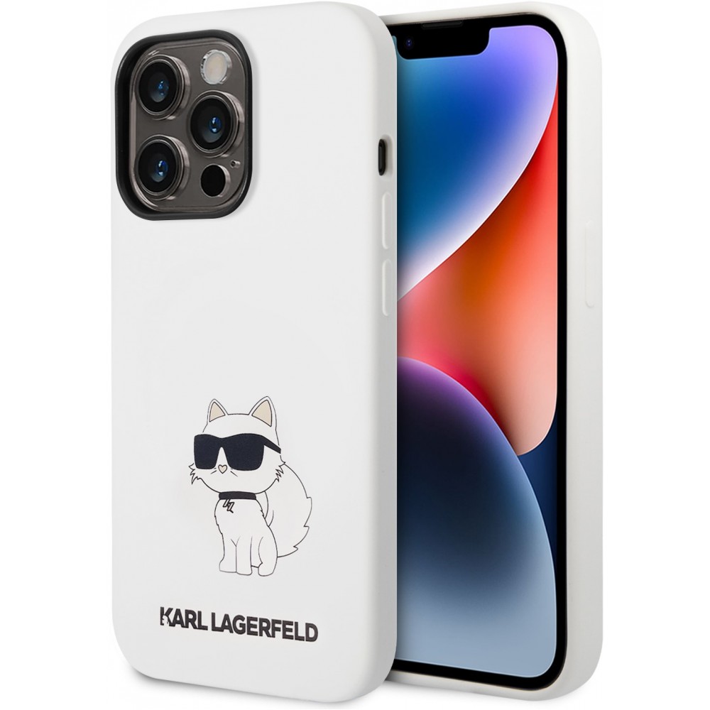 iPhone 14 Pro Case Hülle - Karl Lagerfeld Silikon Soft-Touch Choupette - Weiss