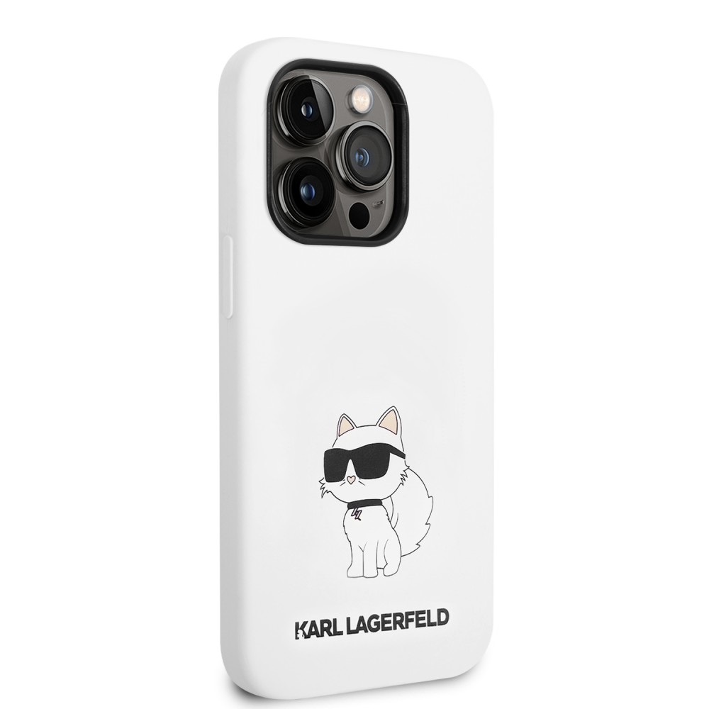 iPhone 14 Pro Case Hülle - Karl Lagerfeld Silikon Soft-Touch Choupette - Weiss