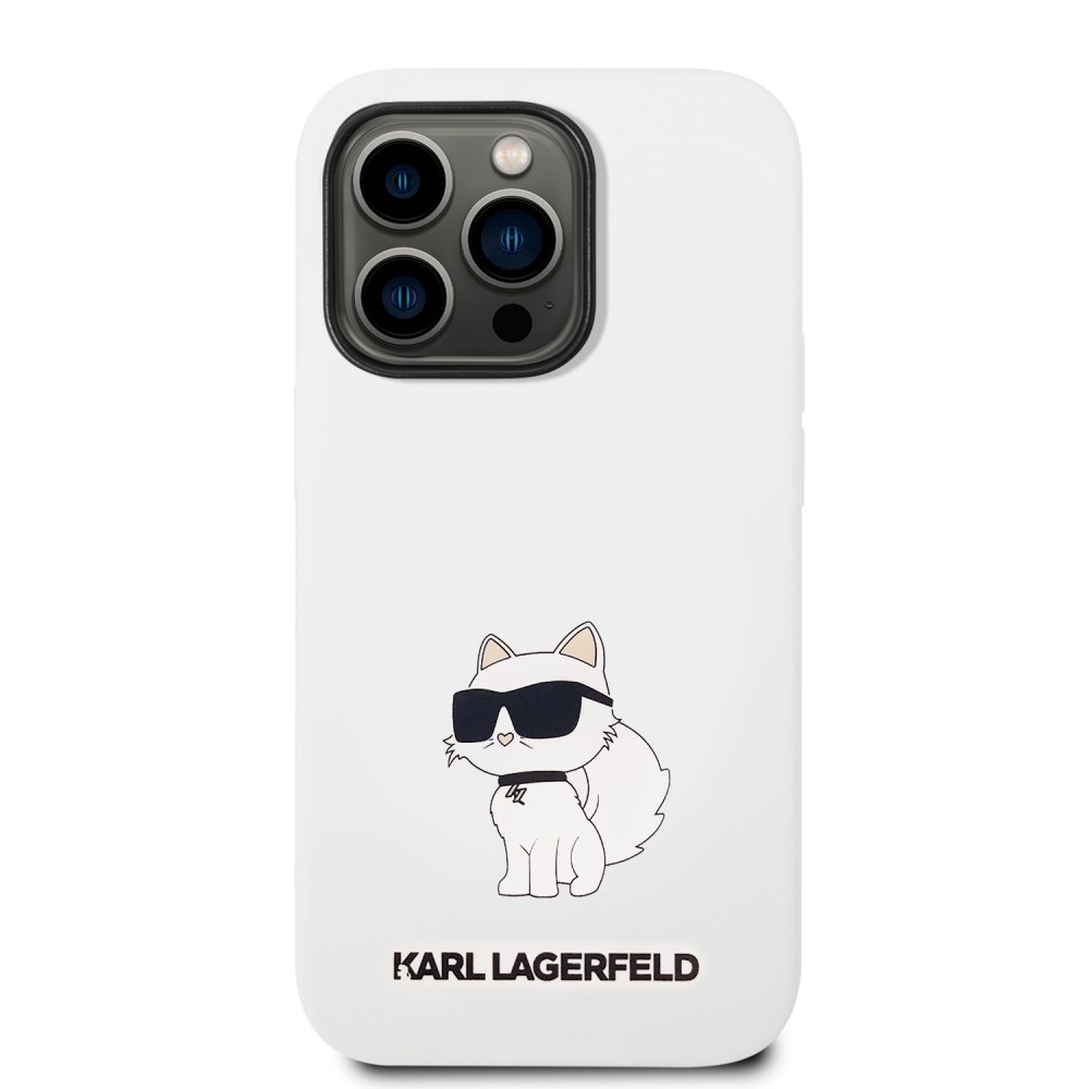 iPhone 14 Pro Case Hülle - Karl Lagerfeld Silikon Soft-Touch Choupette - Weiss