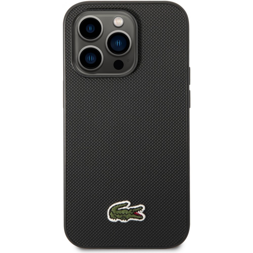Coque iPhone 14 Pro Max - Lacoste effet Petit Piqué avec MagSafe et patch logo brodé - Noir