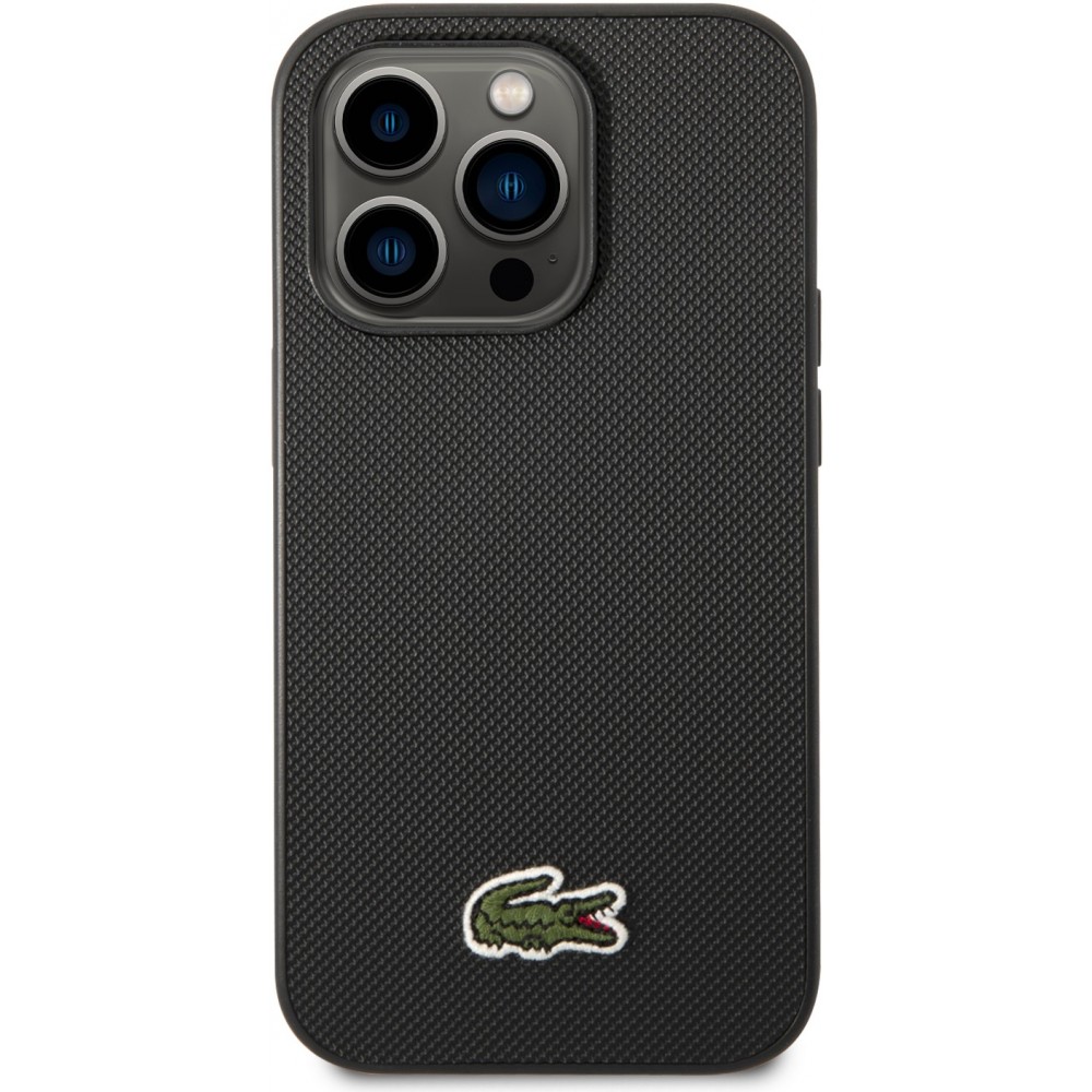 Coque iPhone 14 Pro - Lacoste effet Petit Piqué avec MagSafe et patch logo brodé - Noir