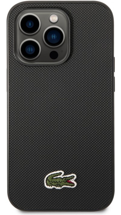 Coque iPhone 14 Pro Max - Lacoste effet Petit Piqué avec MagSafe et patch logo brodé - Noir