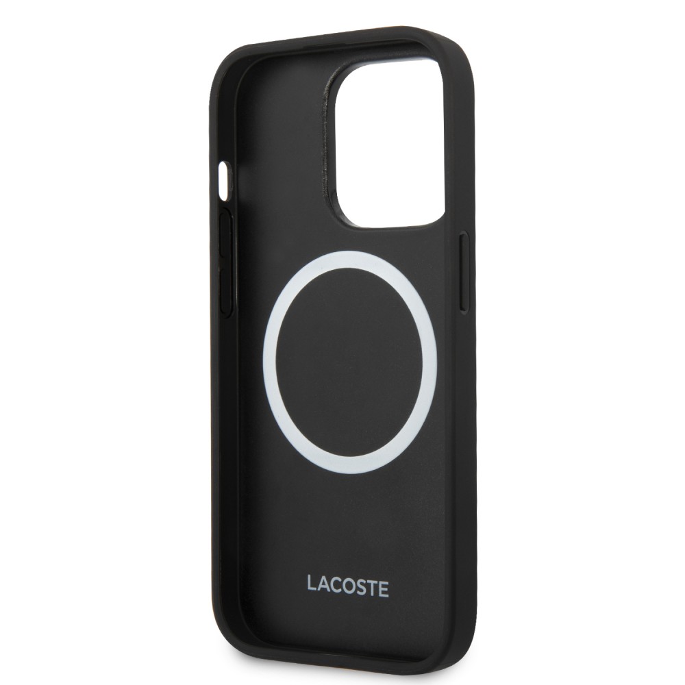 Coque iPhone 14 Pro Max - Lacoste effet Petit Piqué avec MagSafe et patch logo brodé - Noir