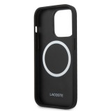 Coque iPhone 14 Pro - Lacoste effet Petit Piqué avec MagSafe et patch logo brodé - Noir