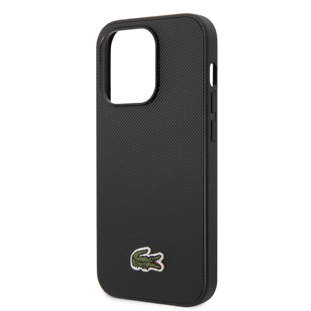 Coque iPhone 14 Pro - Lacoste effet Petit Piqué avec MagSafe et patch logo brodé - Noir