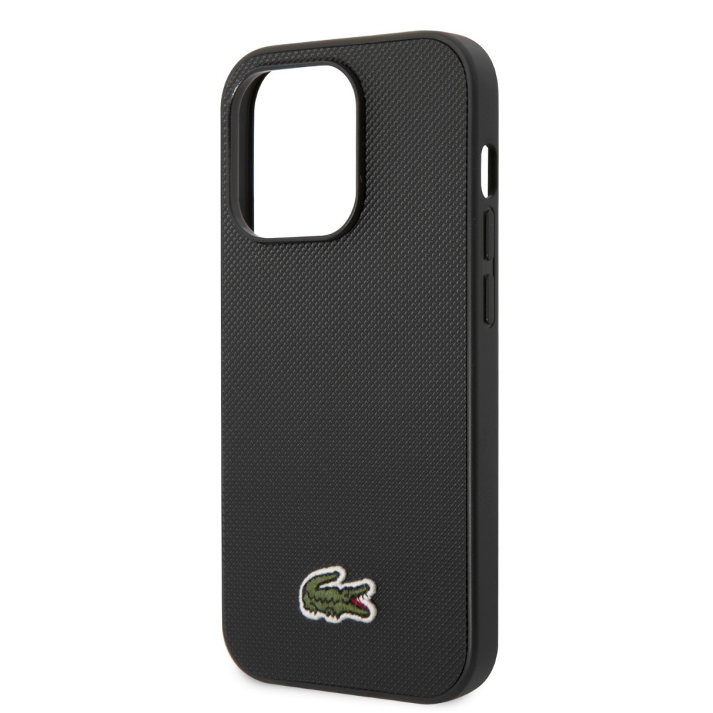 Coque iPhone 14 Pro Max - Lacoste effet Petit Piqué avec MagSafe et patch logo brodé - Noir