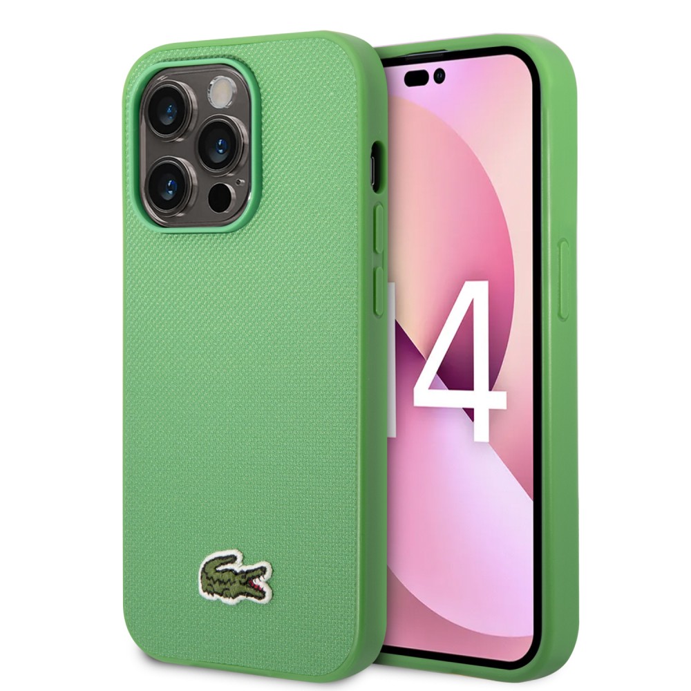 Coque iPhone 14 Pro - Lacoste effet Petit Piqué avec MagSafe et patch logo brodé - Vert