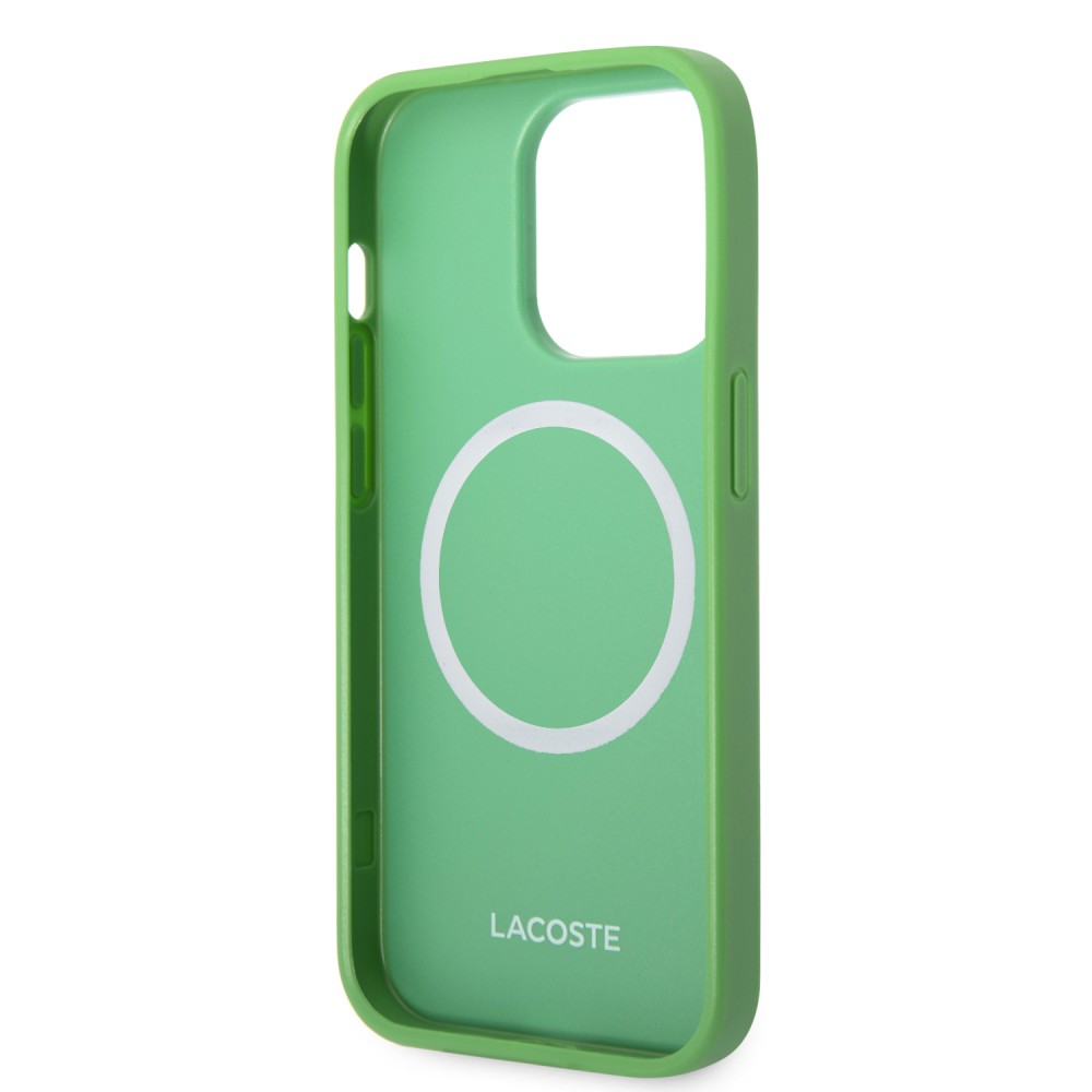 Coque iPhone 14 Pro - Lacoste effet Petit Piqué avec MagSafe et patch logo brodé - Vert