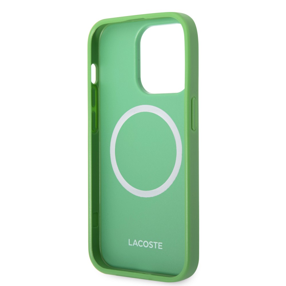 Coque iPhone 14 Pro Max - Lacoste effet Petit Piqué avec MagSafe et patch logo brodé - Vert