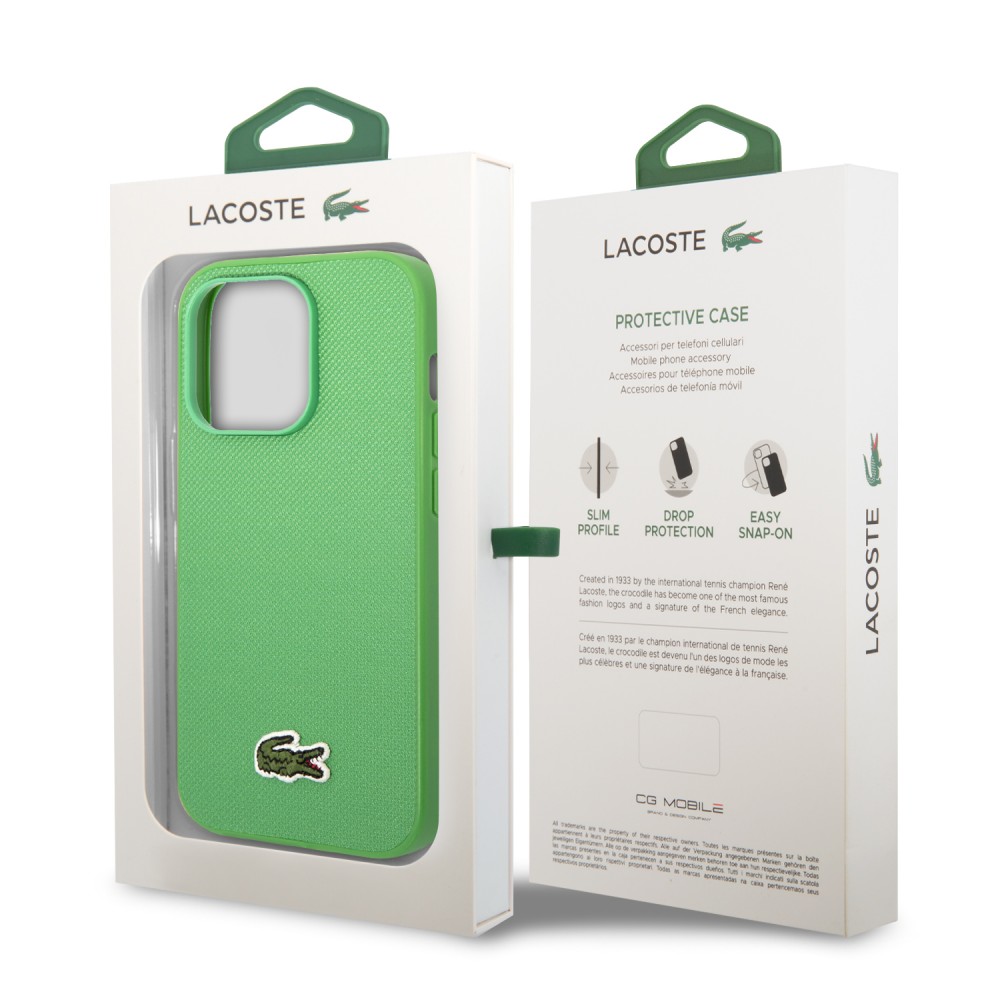 Coque iPhone 14 Pro - Lacoste effet Petit Piqué avec MagSafe et patch logo brodé - Vert