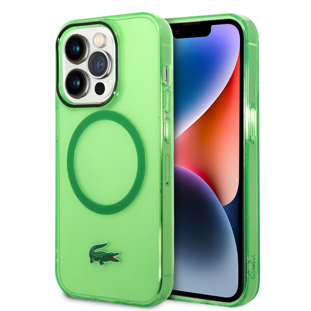 Coque iPhone 14 Pro Max - Lacoste gel laqué transparent avec MagSafe - Vert clair