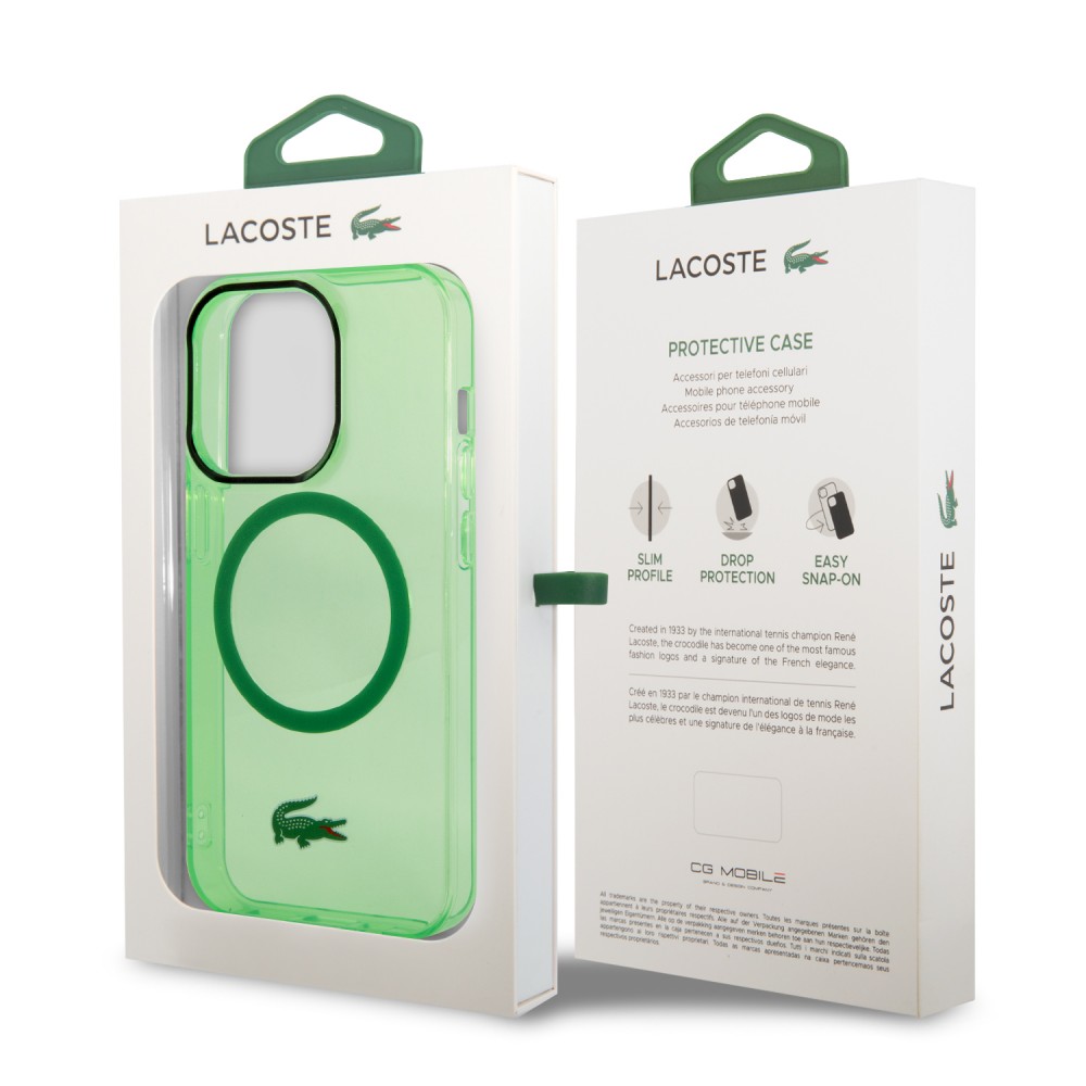 Coque iPhone 14 Pro - Lacoste gel laqué transparent avec MagSafe - Vert clair