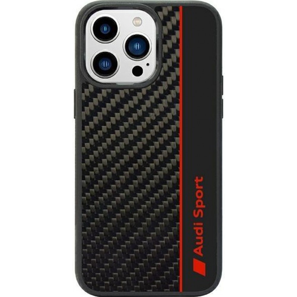 Coque iPhone 12 / 12 Pro - Audi Sport fibre de carbone véritable avec bords en silicone