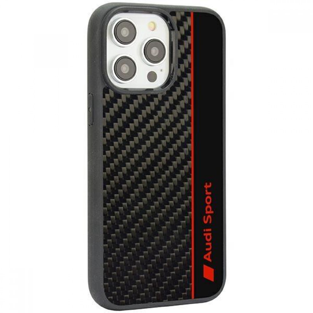 Coque iPhone 12 / 12 Pro - Audi Sport fibre de carbone véritable avec bords en silicone