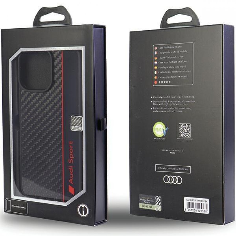 iPhone 14 Pro Max Case Hülle - Audi Sport echte Carbon-Fiber mit Silikonkanten