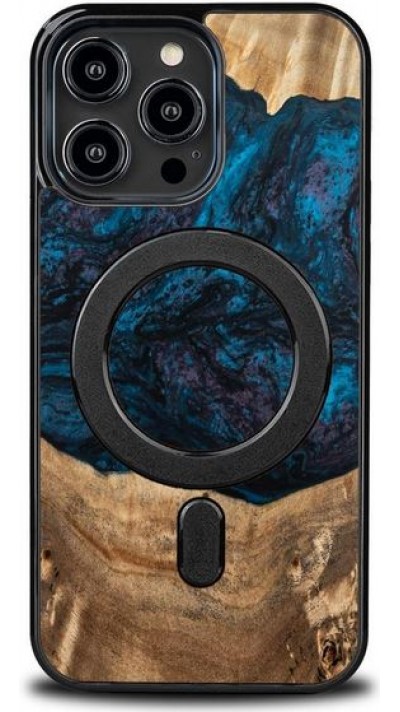 Coque iPhone 14 Pro Max - Bewood Unique Bois et résine Case MagSafe - Neptune - Navy Black