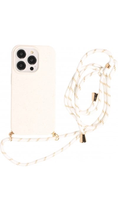 Coque iPhone 15 Plus - Bio Eco-Friendly nature avec cordon collier - Blanc