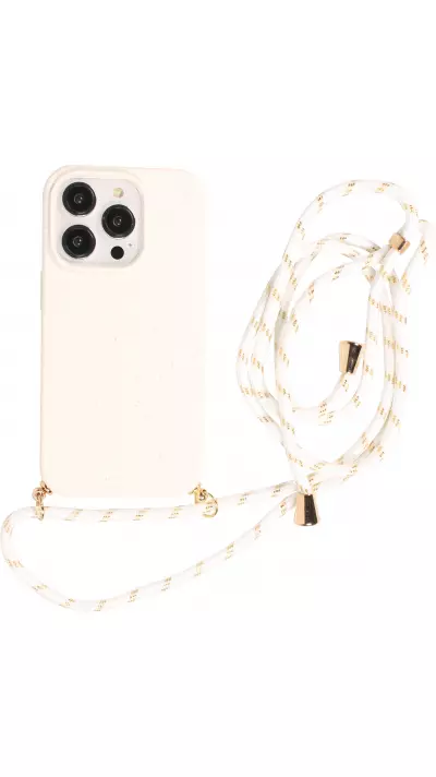 Coque iPhone 15 Pro Max - Bio Eco-Friendly nature avec cordon collier - Blanc