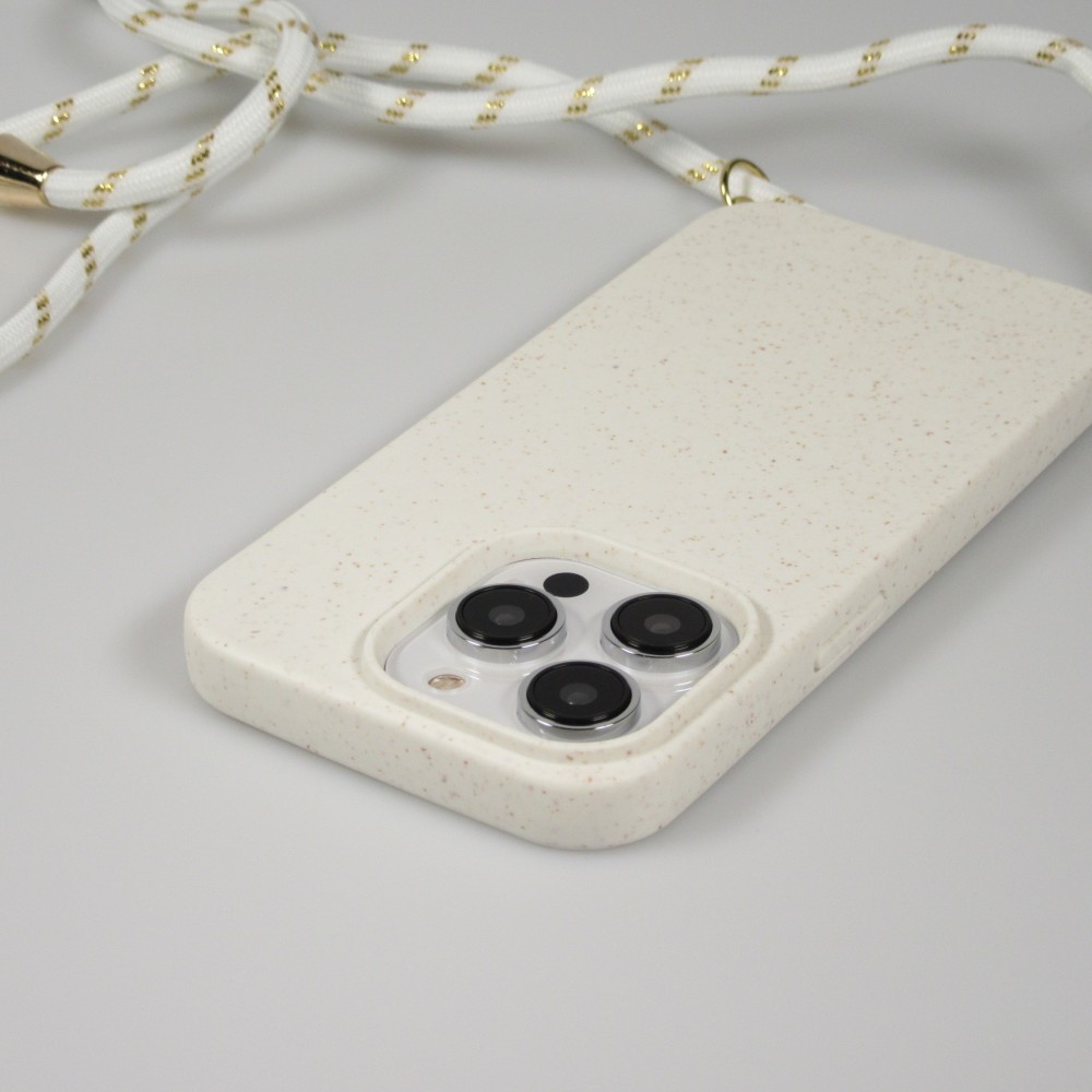 Coque iPhone 15 Pro - Bio Eco-Friendly nature avec cordon collier - Blanc