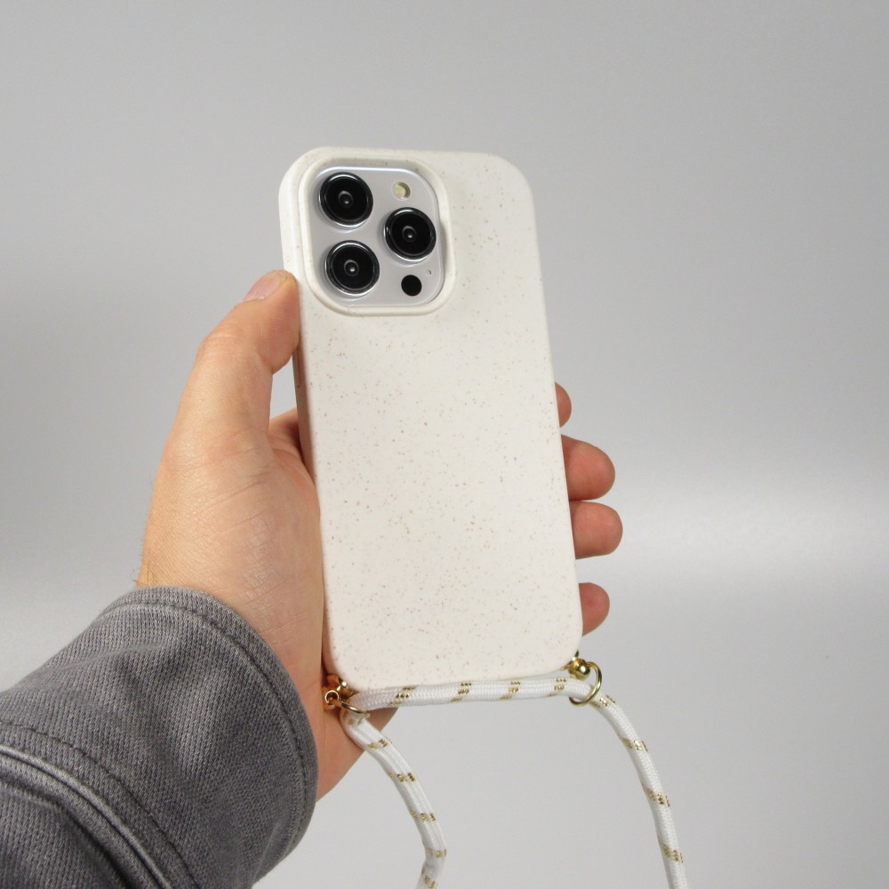 Coque iPhone 15 Pro - Bio Eco-Friendly nature avec cordon collier - Blanc